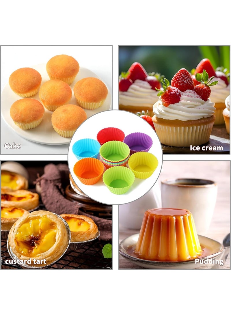 عبوة من 24 قالب سيليكون لخبز المافن - بطانات كب كيك قابلة لإعادة الاستخدام، قوالب كيك سيليكون مرنة غير لاصقة، أدوات خبز مقاومة للحرارة آمنة للاستخدام في الفرن والميكروويف للمافن والكب كيك وعلبة غداء الأطفال - سهلة التنظيف وآمنة للاستخدام في غسالة الأطباق - Image 3