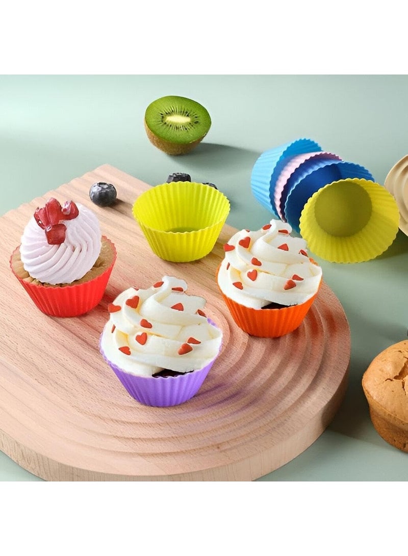 عبوة من 24 قالب سيليكون لخبز المافن - بطانات كب كيك قابلة لإعادة الاستخدام، قوالب كيك سيليكون مرنة غير لاصقة، أدوات خبز مقاومة للحرارة آمنة للاستخدام في الفرن والميكروويف للمافن والكب كيك وعلبة غداء الأطفال - سهلة التنظيف وآمنة للاستخدام في غسالة الأطباق - Image 4