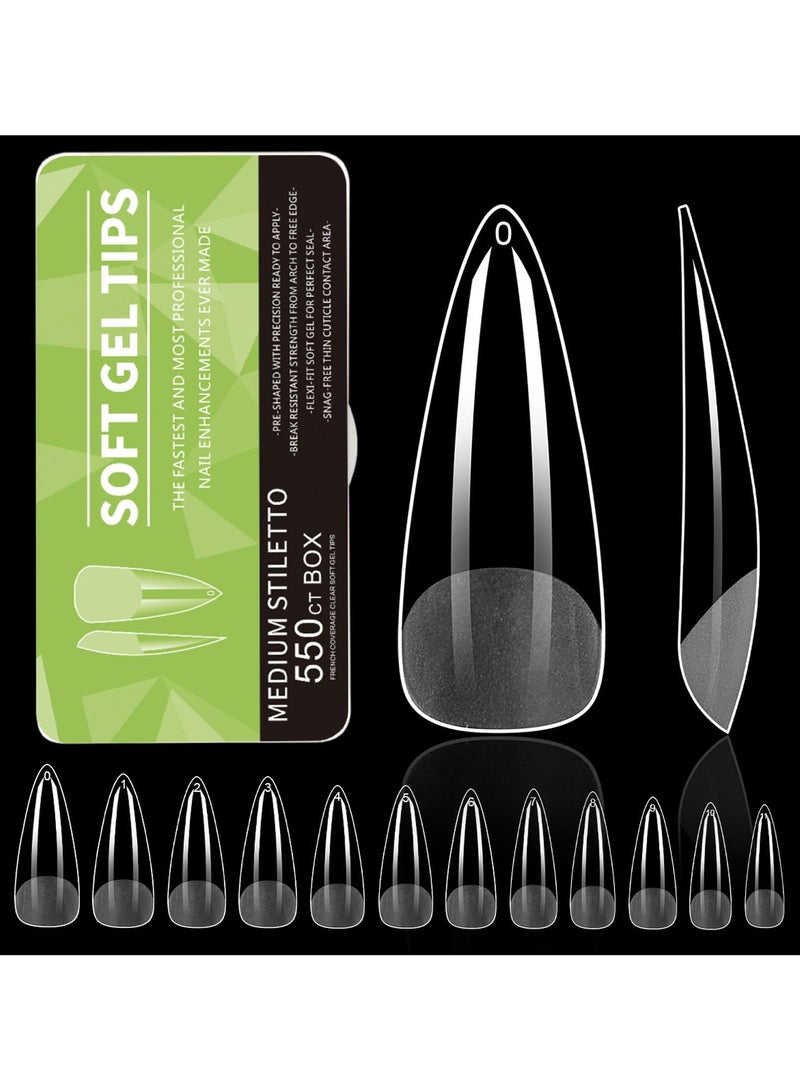 كيلا مجموعة أظافر صناعية شفافة طويلة، رفيعة للغاية، على شكل لوز، مكونة من 550 قرصًا، بتغطية كاملة، مع تصميمات مرصعة بأحجار الراين لحفلات الزفاف والمواعدة والحفلات، مع أطراف أظافر أكريليك - Image 1