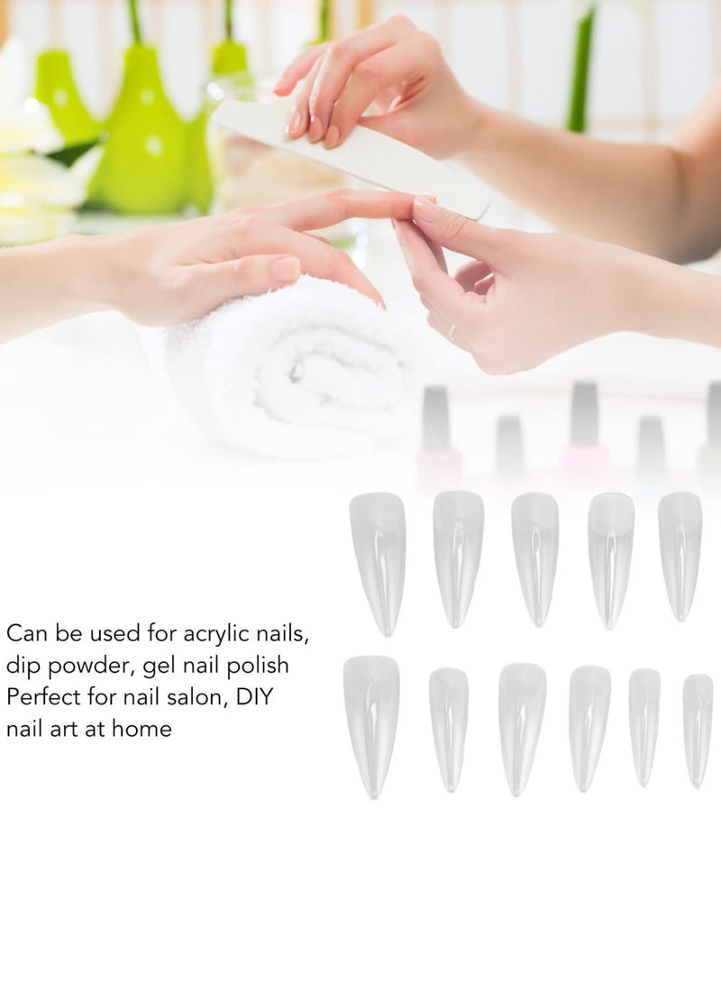 كيلا مجموعة أظافر صناعية شفافة طويلة، رفيعة للغاية، على شكل لوز، مكونة من 550 قرصًا، بتغطية كاملة، مع تصميمات مرصعة بأحجار الراين لحفلات الزفاف والمواعدة والحفلات، مع أطراف أظافر أكريليك - Image 3