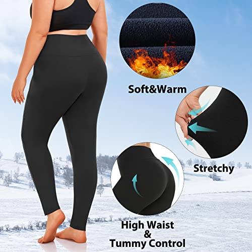 NEW YOUNG 2 Pack Plus Size Fleece Lined Leggings Women-1X-4X High Waist Winter Tummy Control Thermal Warm Yoga Pants Workout Black,Navy Blue - Image 5