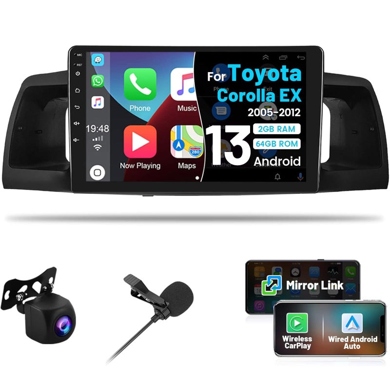 Roinvou 2G64G Car Radio for Toyota Corolla EX 2005 2006 2007 2008 2009 2010 2011 2012 with Wireless CarplayAndroid Auto 9 Inch Touch Screen for Corolla with GPSBluetooth5GHz WiFi