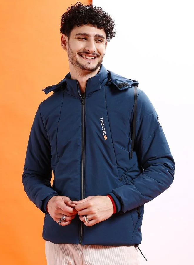 ذا انديان كراج كو The Indian Garage Co Men Regular Fit Solid Hooded Neck Long Sleeves Jacket