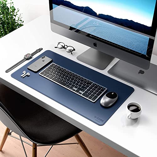 V-CUBE Designs Premium Vegan Leather Desk Mat 60X35cm 2.4mm Thick&Padded|Laptop Mat/Extended Mouse Pad/Stitched, Reversible, Sturdy Deskspread with High Tear/Peel Strength|Anti-Slip,Splash-Proof|Blue - Image 5