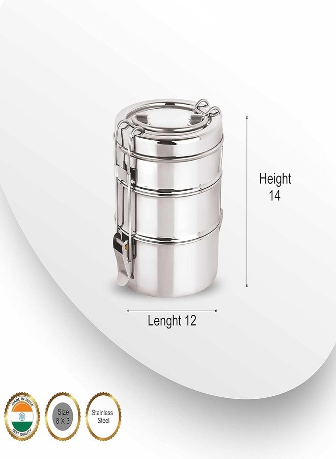 2heet Stainless Steel 3 Tier Lunch Box 1600ml Leak Proof Tiffin Box with Locking Clips Food Grade Steel Lunch Container Stackable Durable Lunch Carrier for Office School Travel Picnic - Image 2