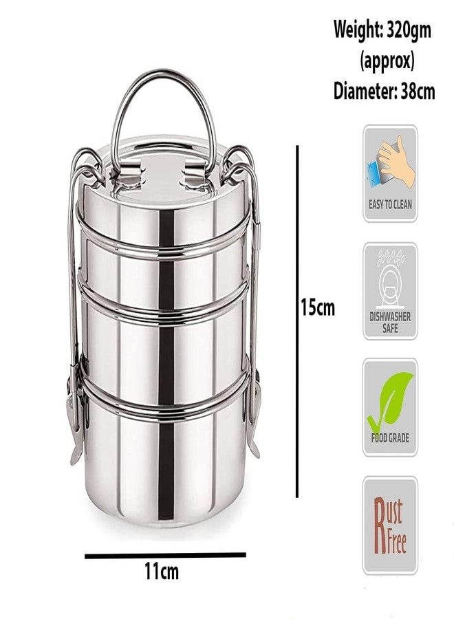 2heet Stainless Steel 3 Tier Lunch Box 1600ml Leak Proof Tiffin Box with Locking Clips Food Grade Steel Lunch Container Stackable Durable Lunch Carrier for Office School Travel Picnic - Image 3