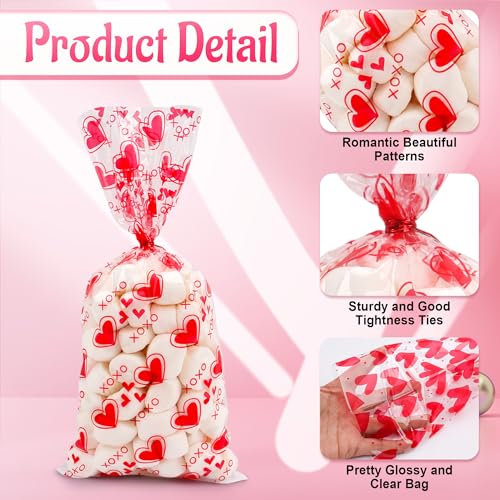 Nelisylux Valentines Cellophane Bags, Valentines Gift Bag, Valentine Treat Bags, Plastic Clear Red Valentine's Candy Cookie Goodie Snack Bag with Twist Ties for Valentines Day Wedding Party Favor Supplies,50 Pcs - Image 4