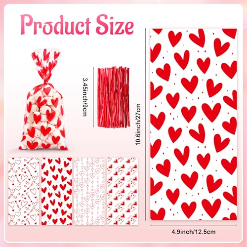 Nelisylux Valentines Cellophane Bags, Valentines Gift Bag, Valentine Treat Bags, Plastic Clear Red Valentine's Candy Cookie Goodie Snack Bag with Twist Ties for Valentines Day Wedding Party Favor Supplies,50 Pcs - Image 3
