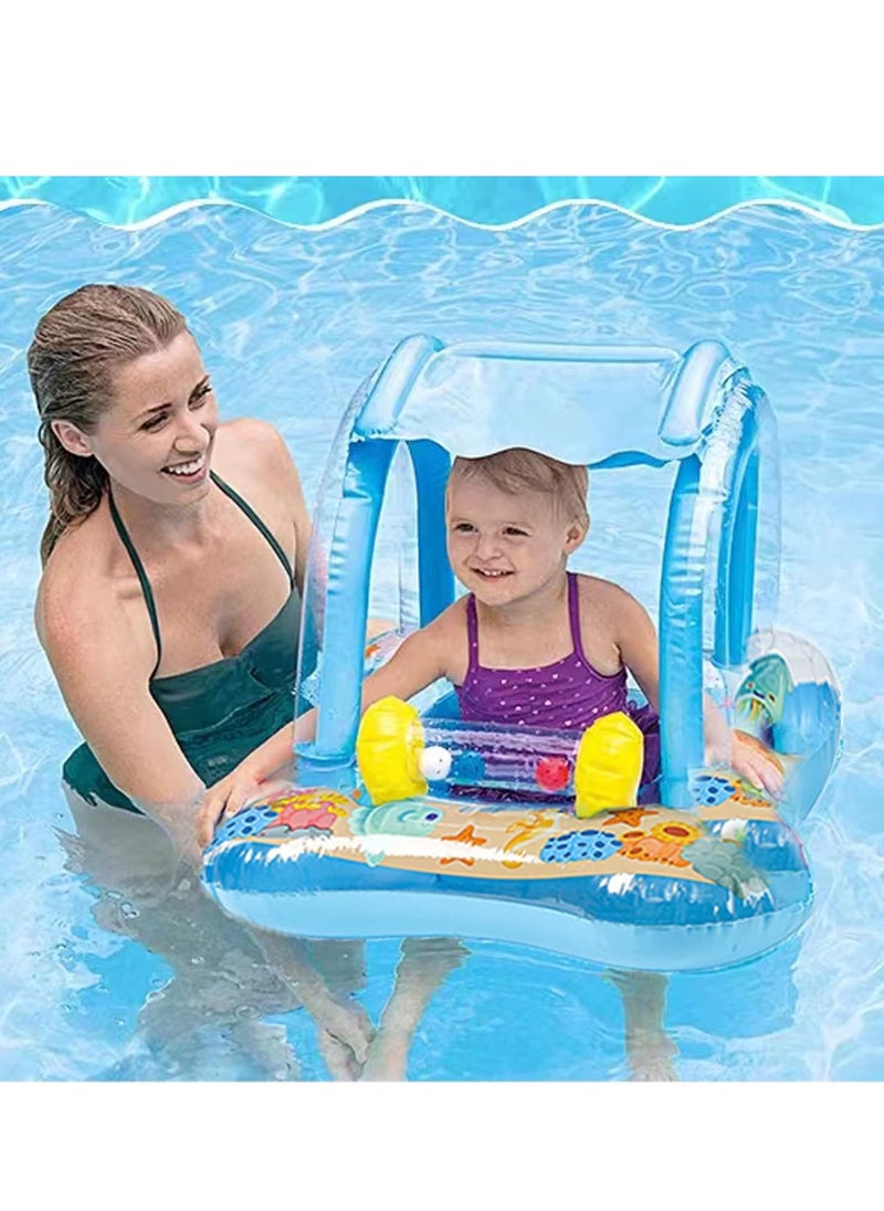 MUMS PLANET Baby Pool Float with Hood, Swimming Boat with Parasol, Baby Swimming Ring with Hood, Swimming Boat with Parasol, Inflatable Swimming Rings  - Image 4