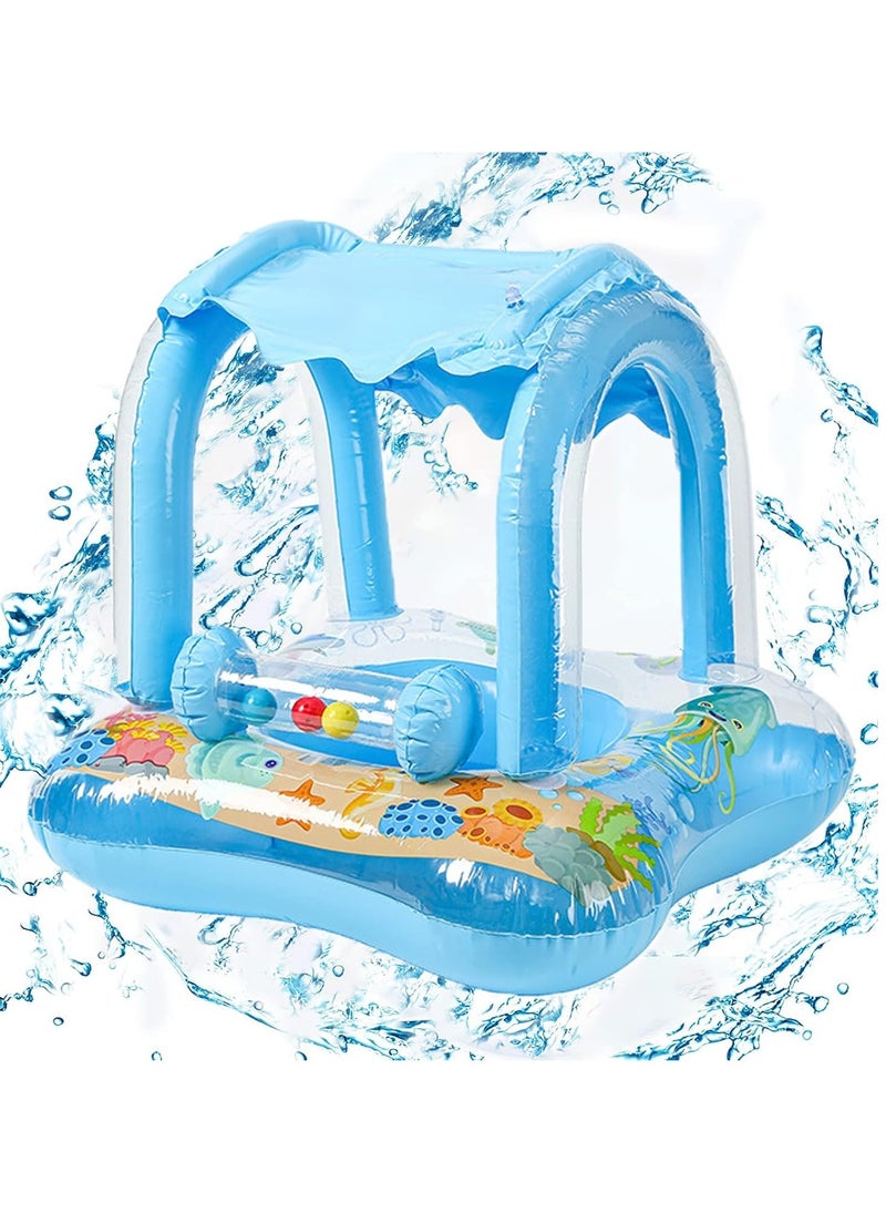 MUMS PLANET Baby Pool Float with Hood, Swimming Boat with Parasol, Baby Swimming Ring with Hood, Swimming Boat with Parasol, Inflatable Swimming Rings  - Image 1