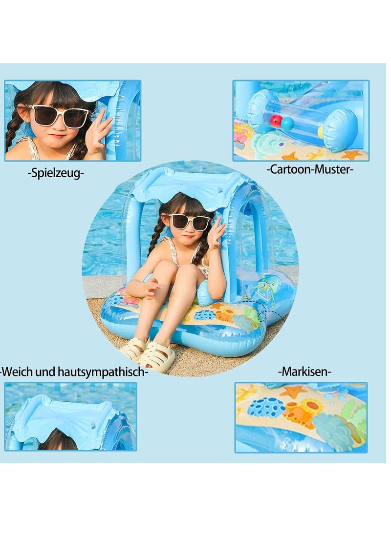MUMS PLANET Baby Pool Float with Hood, Swimming Boat with Parasol, Baby Swimming Ring with Hood, Swimming Boat with Parasol, Inflatable Swimming Rings  - Image 2