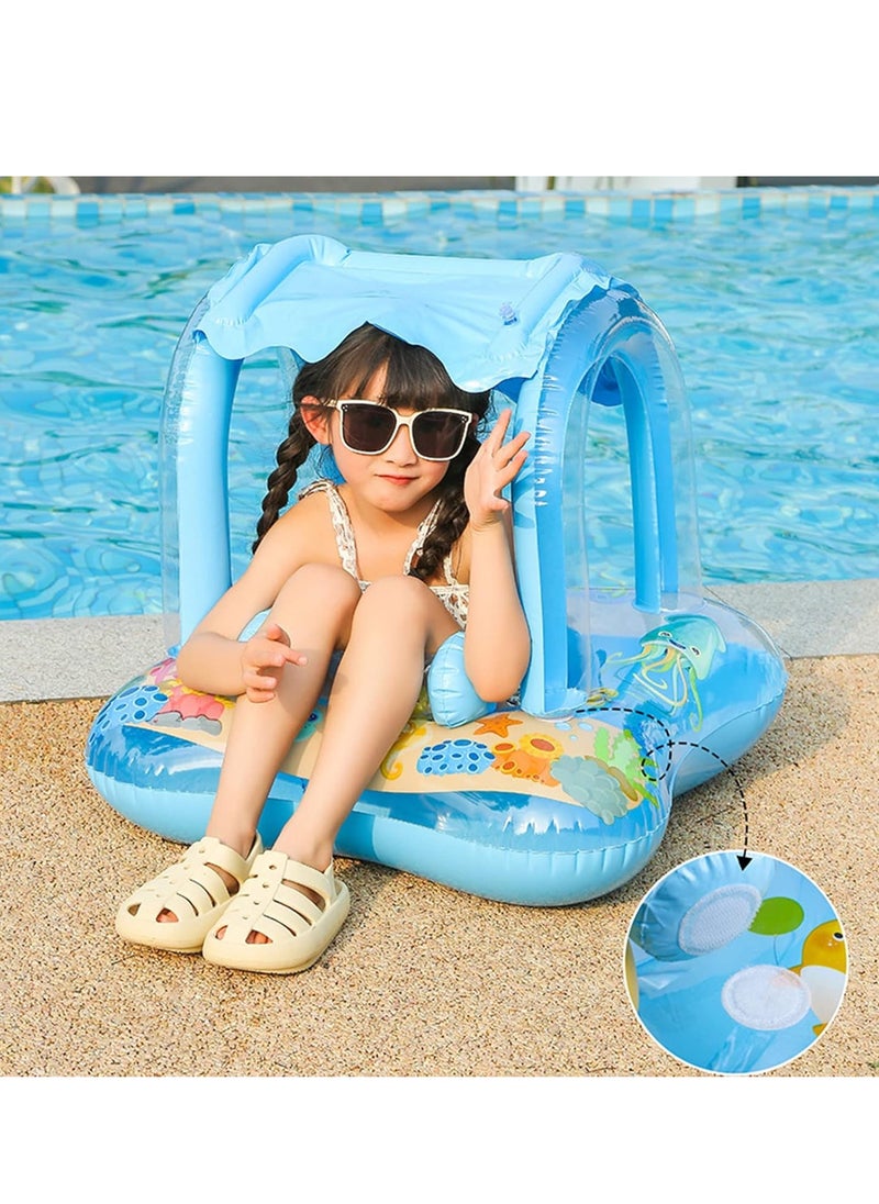 MUMS PLANET Baby Pool Float with Hood, Swimming Boat with Parasol, Baby Swimming Ring with Hood, Swimming Boat with Parasol, Inflatable Swimming Rings  - Image 5