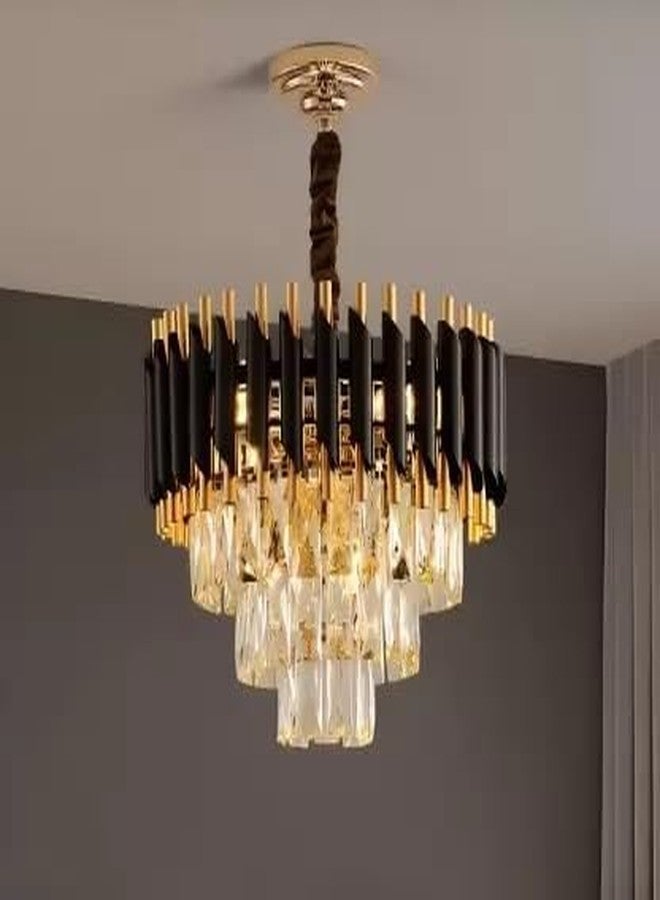 MFN Modern Diamond Cut k9 Crystal Chandelier with Alloy Metal Golden Black Jhoomar for Ceiling | Jhumer Led Lamp | Light for Interior (LED Included, Bulb Not Required) (Golden Black, 400 mm) - Image 1