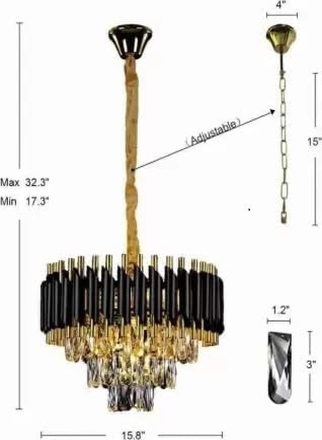 MFN Modern Diamond Cut k9 Crystal Chandelier with Alloy Metal Golden Black Jhoomar for Ceiling | Jhumer Led Lamp | Light for Interior (LED Included, Bulb Not Required) (Golden Black, 400 mm) - Image 3