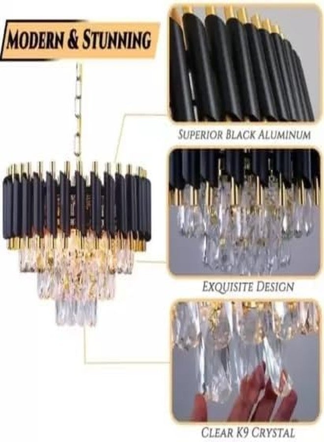 MFN Modern Diamond Cut k9 Crystal Chandelier with Alloy Metal Golden Black Jhoomar for Ceiling | Jhumer Led Lamp | Light for Interior (LED Included, Bulb Not Required) (Golden Black, 400 mm) - Image 2