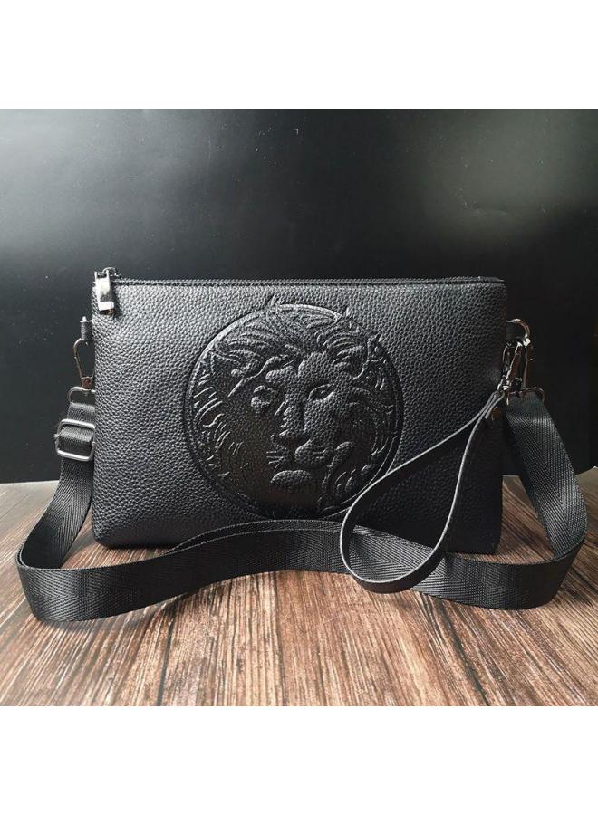 Tiger Head Soft Leather Clutch Bag Black Trendy Brand Clamp Bag Clutch Bag Social Spirit Guy Multifunctional Men's And Women's Bag Pu-Color:With Strap 1101 Embossed Lion-Size:Small
