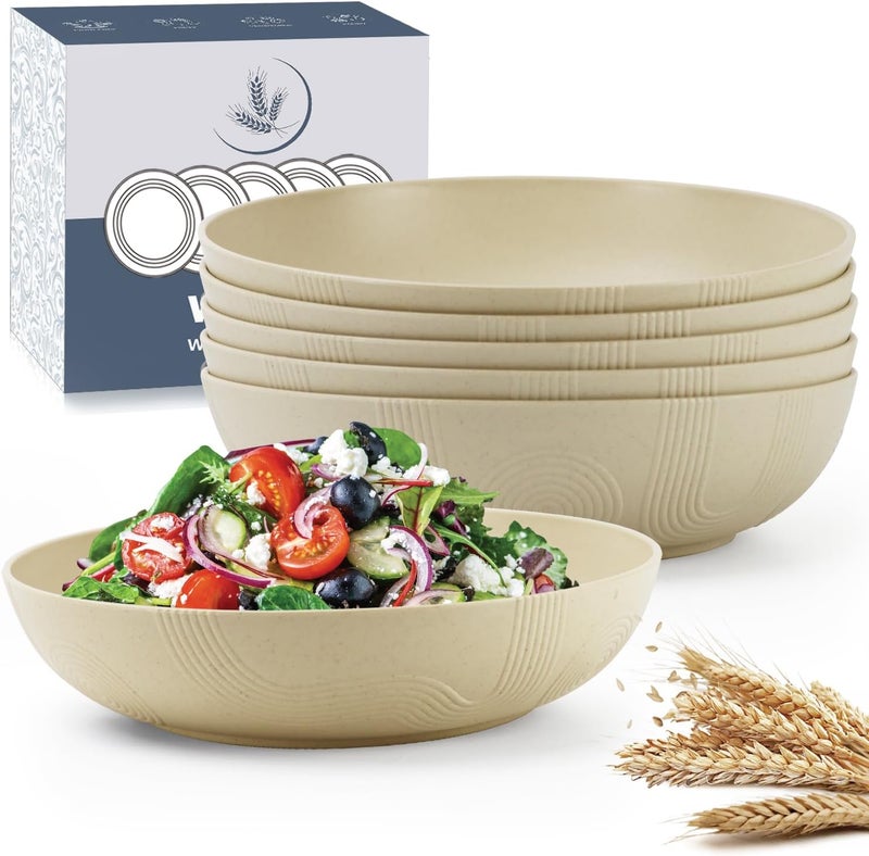 Wrova 10inch Wheat Straw Big Bowls Set of 6  Large Salad Bowls 65oz set of 6  Unbreakable Serving Bowls Microwave  Dishwasher Safe for restaurant  Big Plastic Bowls for CerealSalad  Beige Series - Image 1
