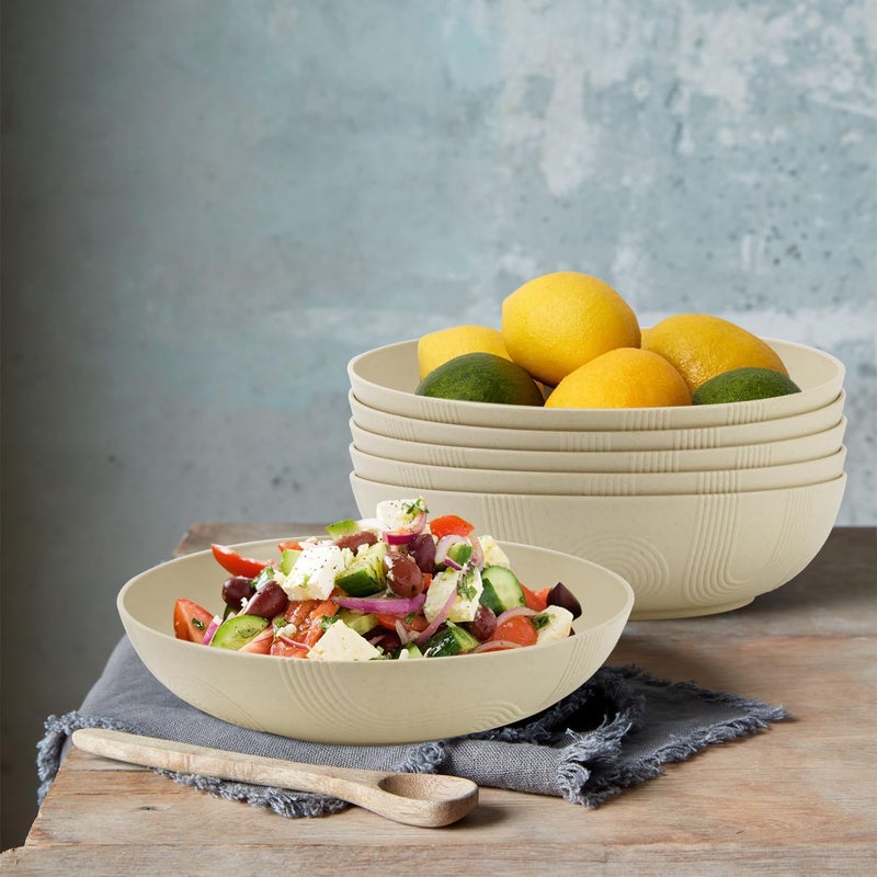 Wrova 10inch Wheat Straw Big Bowls Set of 6  Large Salad Bowls 65oz set of 6  Unbreakable Serving Bowls Microwave  Dishwasher Safe for restaurant  Big Plastic Bowls for CerealSalad  Beige Series - Image 4