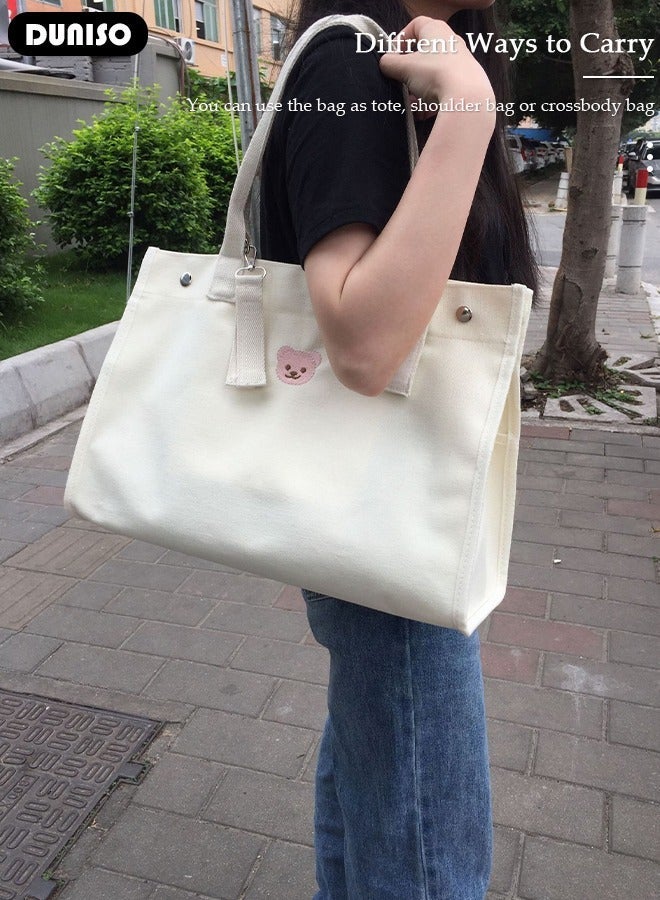 DUNISO Women's Shoulder Tote Bag Canvas Handbag For Women Large Capacity Bucket Bag Fashionable Travel Messenger Bag Shoulder Bag For Ladies Girls College Students - Image 3