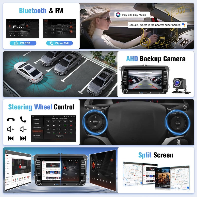 Naifay Android 12 Car Stereo for VW Volkswagen Jetta Passat Beetle Tiguan Touran Caddy Seat Golf, 7inch Touchscreen for Jetta Radio with CarPlay Android Auto Bluetooth GPS WiFi FM Camera MIC - Image 5