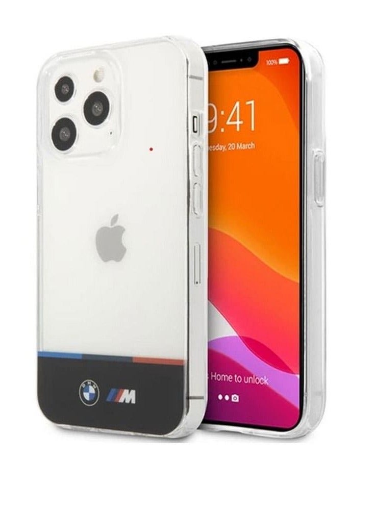 devia BMW M Collection PC/TPU Hard Case Horizontal Tricolor Lines & Black Stripe For iPhone 13 Pro (6.1") - Transparent - Image 1