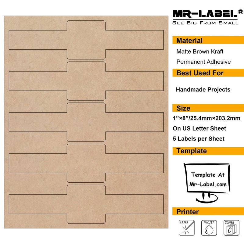 Mr-Label - 1â€Ã—8â€ Printable Kraft Soap Wrap Labels - Belly Band Stickers for Handmade Soap Bars â€“ Laser & Inkjet Compatible, Easy Application, Permanent Adhesive(25 sheets/125 Labels) - Image 4