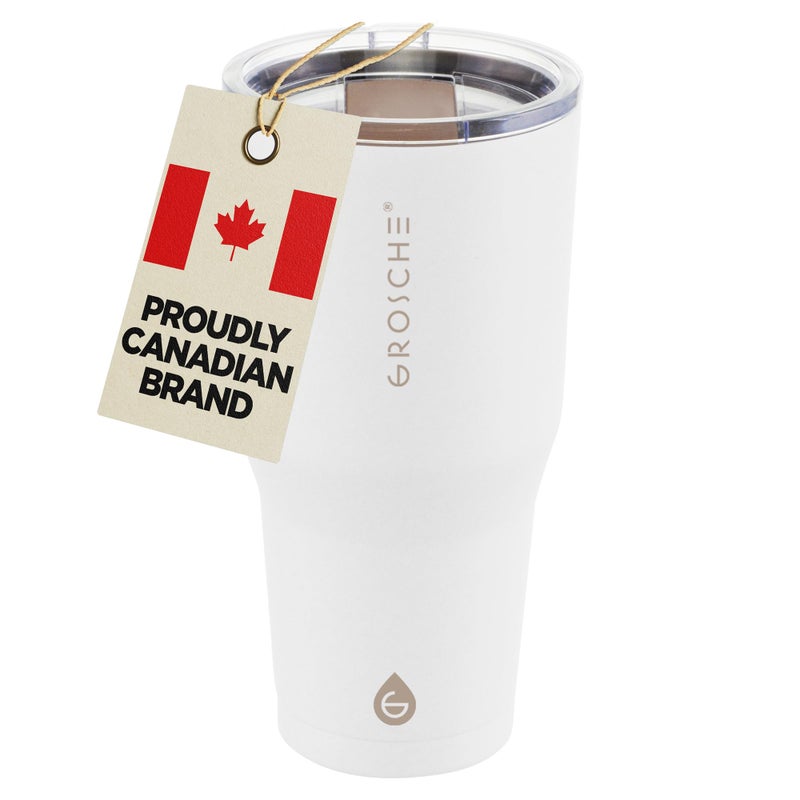 GROSCHE Yukon 30 oz Insulated Coffee Mug with Lid - Durable Travel Mug, Stainless Steel Tumblers, Vacuum Insulated Coffee Tumbler for Hot or Cold Beverages - CREAM WHITE - Image 1