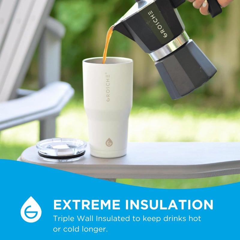GROSCHE Yukon 30 oz Insulated Coffee Mug with Lid - Durable Travel Mug, Stainless Steel Tumblers, Vacuum Insulated Coffee Tumbler for Hot or Cold Beverages - CREAM WHITE - Image 5
