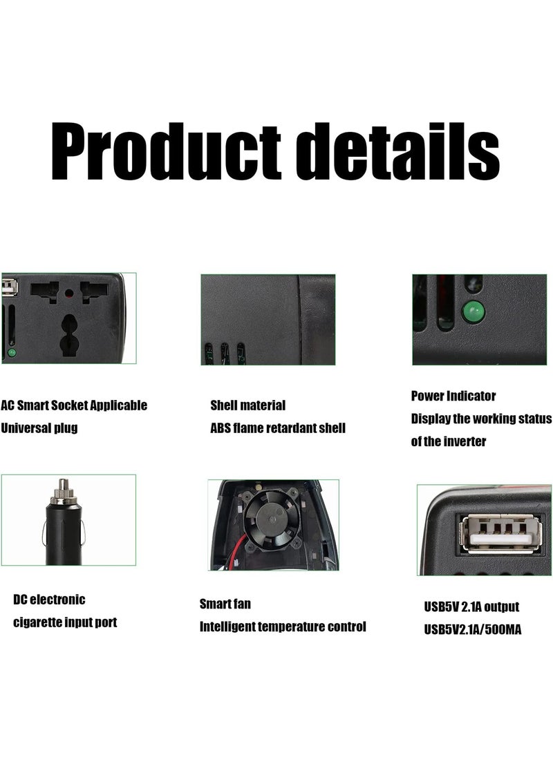 150W Car Power Inverter 12V to 220V Converter Adapter with USB Port and 3-Pin AC Outlet for Laptops Mobile Devices and Travel Electronics