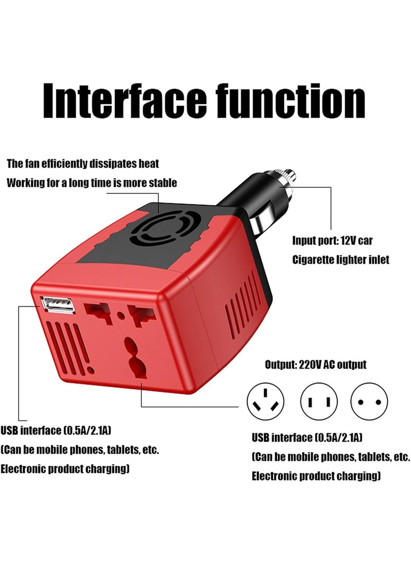 150W Car Power Inverter 12V to 220V Converter Adapter with USB Port and 3-Pin AC Outlet for Laptops Mobile Devices and Travel Electronics