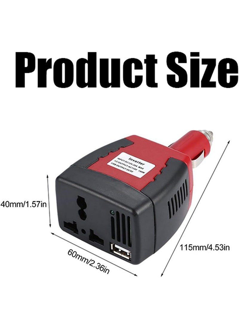 150W Car Power Inverter 12V to 220V Converter Adapter with USB Port and 3-Pin AC Outlet for Laptops Mobile Devices and Travel Electronics