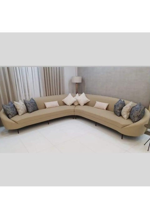 Wooden Twist Symmetrical Modular Sectional Sofa Set 9 Seater (Beige)
