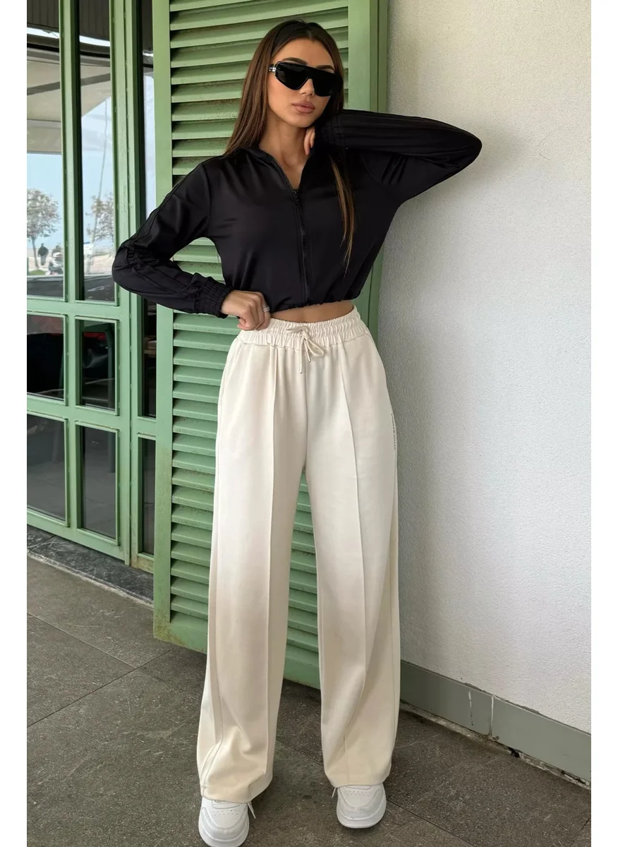 Gülseli Women's High Waist Text Printed Grass Wide Leg Trousers
