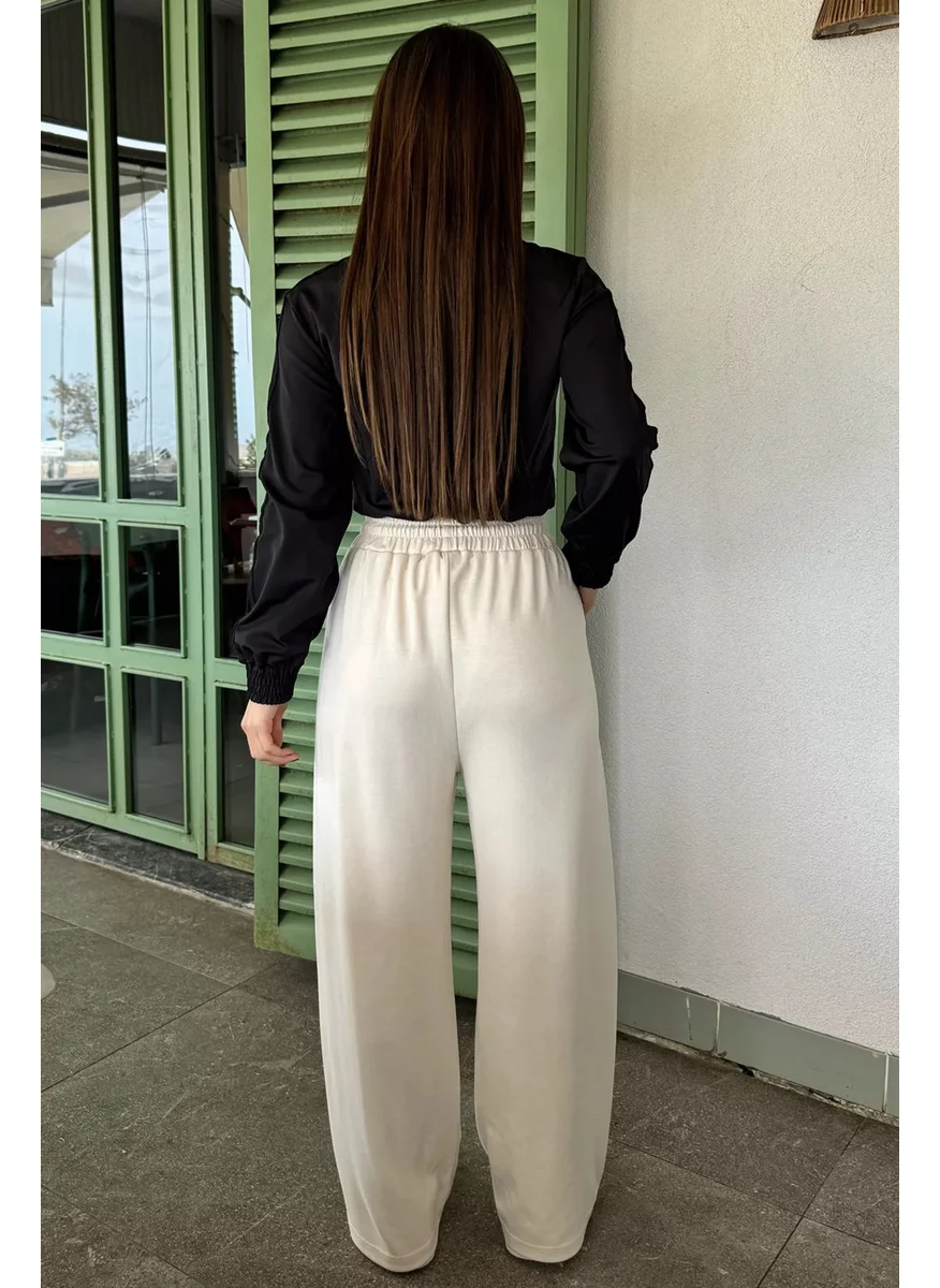 Gülseli Women's High Waist Text Printed Grass Wide Leg Trousers