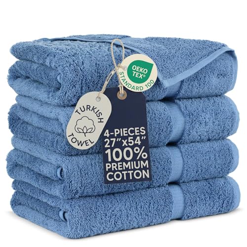 Towel Bazaar 4-Piece Bath Towel Set, Cotton Turkish Towels, 27x54 Luxury Towel Super Soft and Absorbent, Perfect Use for Bathroom, Shower Towels - Wedgewood - Image 1