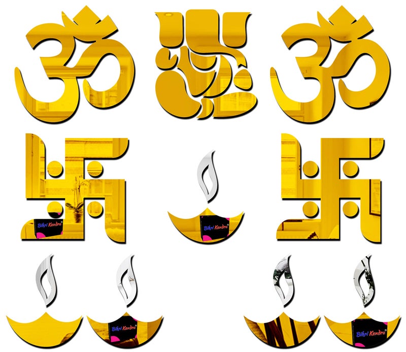 Bikri Kendra Glass Ind - Ganesha Golden Combo Mirror Round Stickers, Acrylic Mirror Wall Mirror, Acrylic Sticker, Wall Sticker (Ganesha Combo) - Image 5