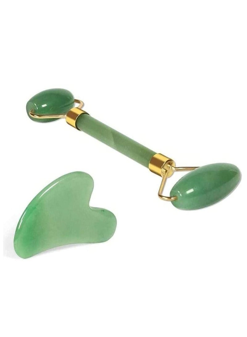 LIMOS Face Roller and Gua Sha Face Spa Facial Massage Kit for Face Care Slimming Face(Green) - Image 1