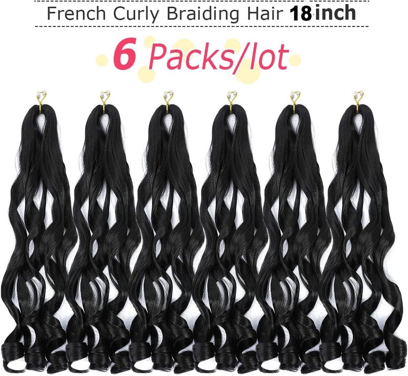WIPPORYA 6packs French Curl Braiding Hair 18 Inch Loose Wave Bouncy Braiding Hair Pre Stretched 100/pack Yaki Curly Braiding Hair for Black Women Hair Extensions (1B) - Image 2