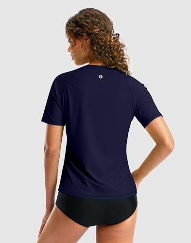 SANTINY Rash Guard for Women UPF 50 Bathing Suit Sun Protection Short Sleeve Swimsuit Top Quick Dry Swim Shirts for Women Navy Floral_M - Image 3