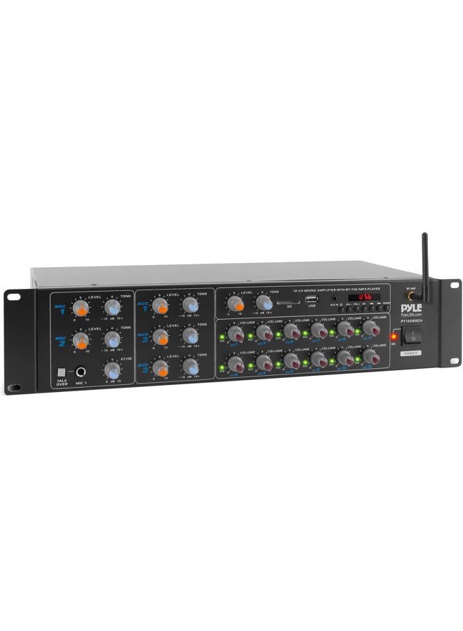 Pyle 12-Channel Wireless Bluetooth Power Amplifier - 6000 Watts Maximum Power Output, Multi-Zone Audio Source Mixer Receiver with USB, SD, AUX Inputs, and Digital LED Display Panel - Image 1