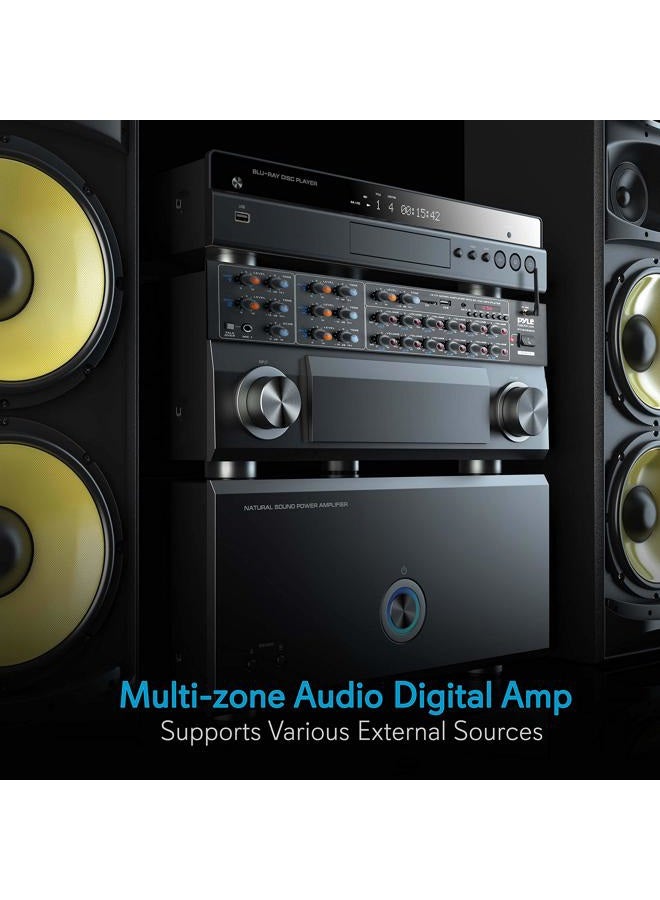 Pyle 12-Channel Wireless Bluetooth Power Amplifier - 6000 Watts Maximum Power Output, Multi-Zone Audio Source Mixer Receiver with USB, SD, AUX Inputs, and Digital LED Display Panel - Image 5