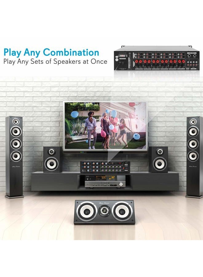 Pyle 12-Channel Wireless Bluetooth Power Amplifier - 6000 Watts Maximum Power Output, Multi-Zone Audio Source Mixer Receiver with USB, SD, AUX Inputs, and Digital LED Display Panel - Image 4