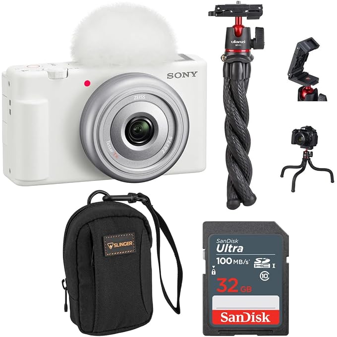 Sony ZV-1F Vlogging Camera, White, Bundle with Extreme 32GB SD Card, Camera Bag, Tripod, for Point and Shoot Camera, Complete Digital Vlog Camera Kit, 1-Year Warranty - Image 1