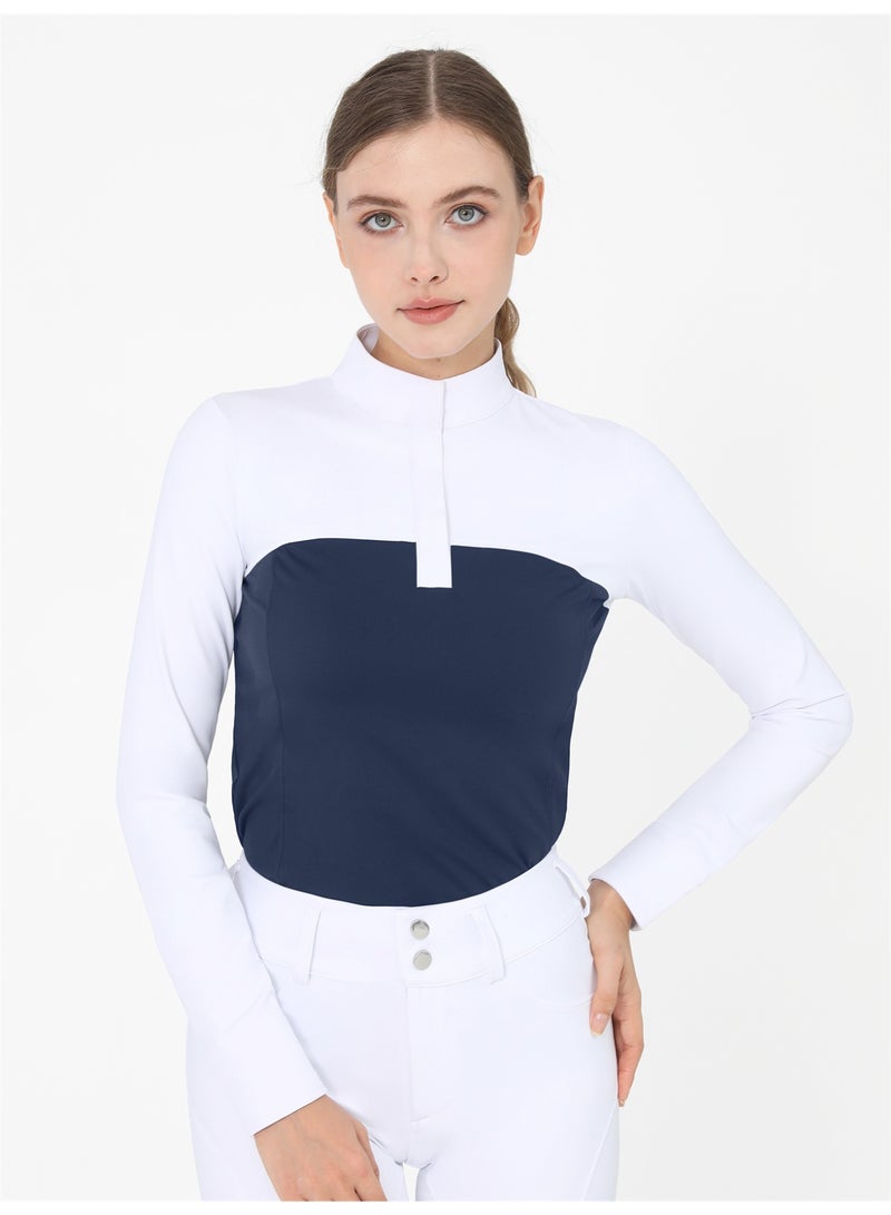 عام المرأة الفروسية قمصان طويلة الأكمام ركوب الخيل الملابس الوقوف طوق تظهر رايدر الأعلى - Image 1