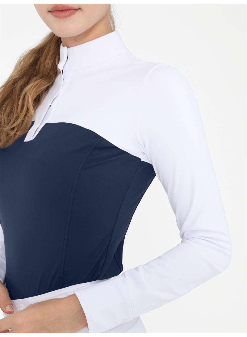 عام المرأة الفروسية قمصان طويلة الأكمام ركوب الخيل الملابس الوقوف طوق تظهر رايدر الأعلى - Image 4