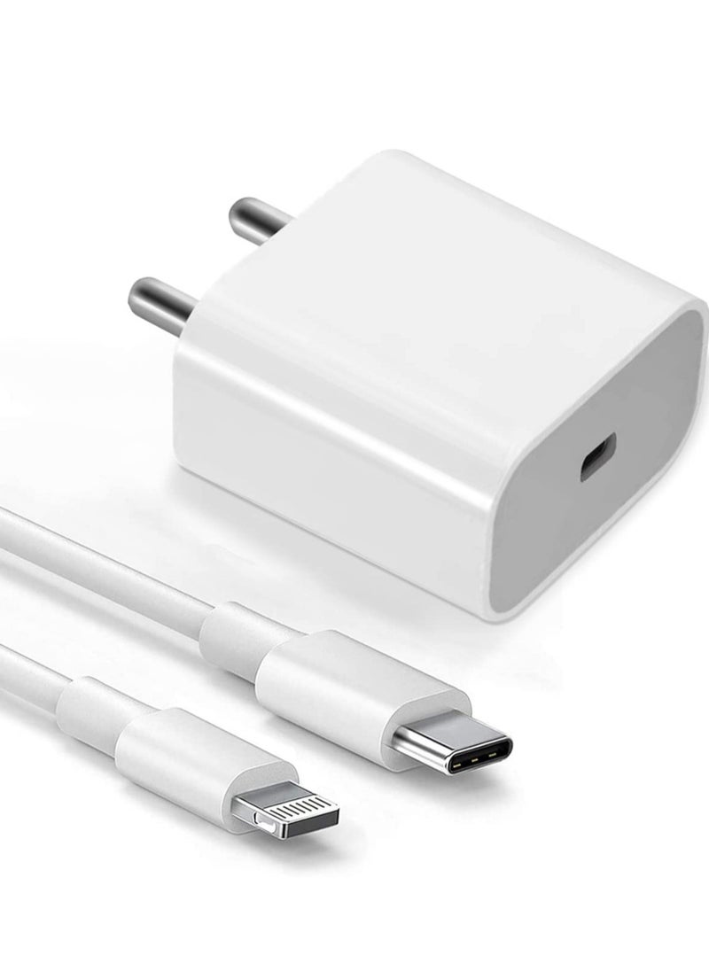 ELTRAZONE 20W PD Charger for iPhone 14 | iPhone 14 Pro Type C Power Charger Adapter with USB C to Light-ning Cable Compatible for iPhone Charger 13, 12, 11, X and Later Series (Charger) - White  - Image 2
