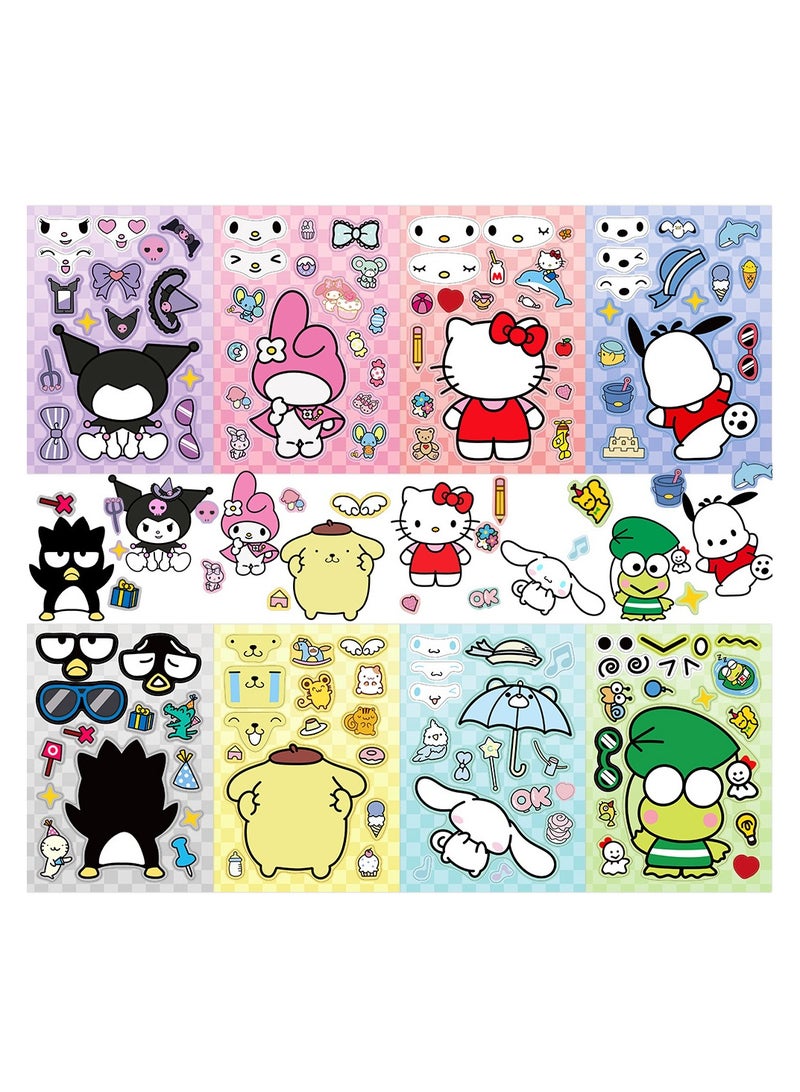 Sanrio 8 Sheets/Set Sanrio Hello Kitty Cinnamoroll Stickers Make a Face Puzzle Stickers Waterproof Stickers DIY Craft for Kids - Image 2