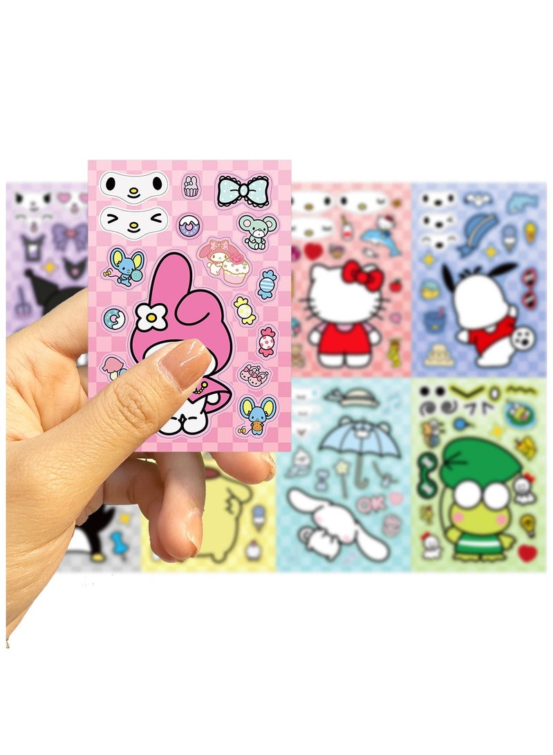 Sanrio 8 Sheets/Set Sanrio Hello Kitty Cinnamoroll Stickers Make a Face Puzzle Stickers Waterproof Stickers DIY Craft for Kids - Image 3