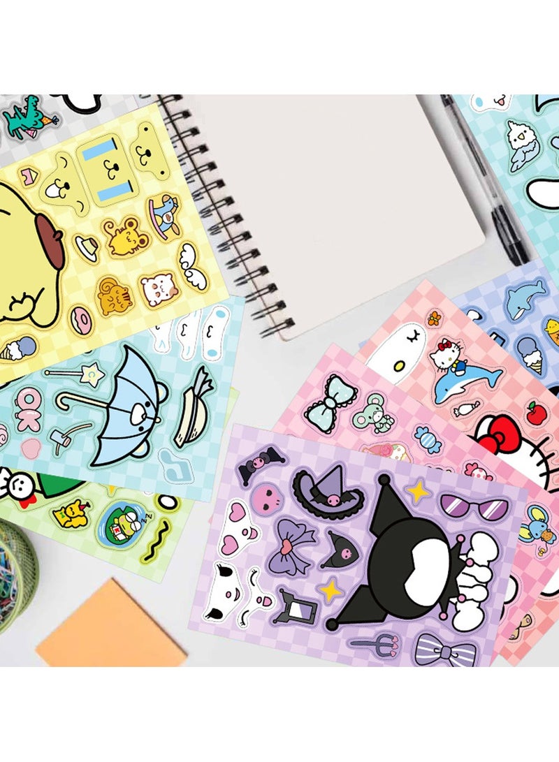 Sanrio 8 Sheets/Set Sanrio Hello Kitty Cinnamoroll Stickers Make a Face Puzzle Stickers Waterproof Stickers DIY Craft for Kids - Image 4