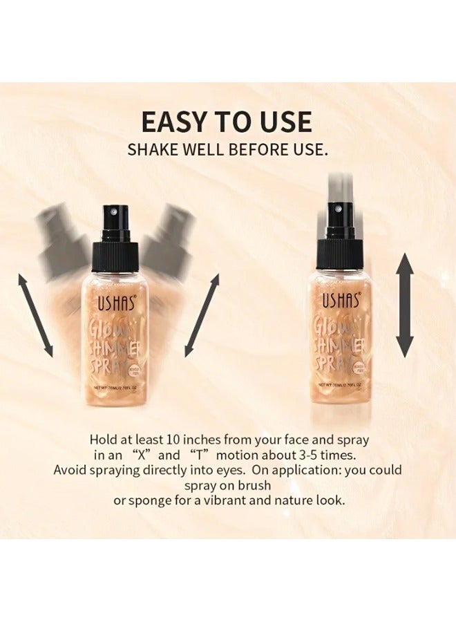Ushas Glow Shimmer Spray - Shimmer Body Oil Liquid Easy to Push Away Natural Moisture Glitter Face Brightening Glow Pearl Highlighter Illuminator Shine Contouring Makeup for Face and Body (#02)  - Image 5